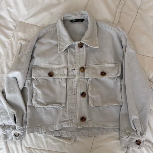 Zara Light Gray Cropped Jean Jacket - Picture 3 of 5